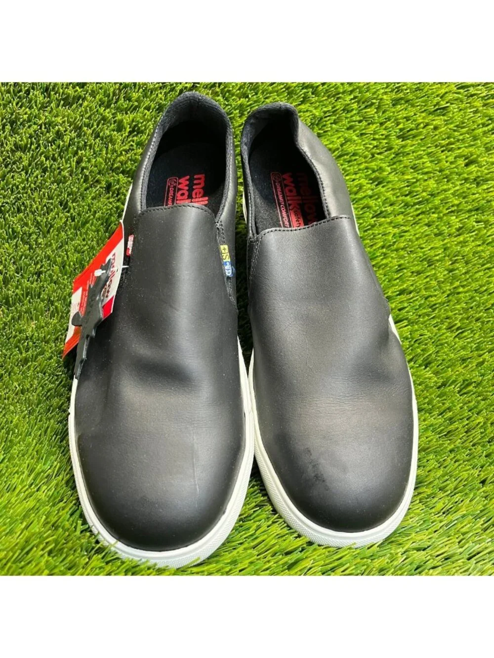 Mellow Walk Owen Mens Size 10EE Black Leather Steel Toe Safety Slip-On Shoes